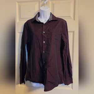 Kenneth Cole Long Sleeve Button-Up Shirt - Deep Plum Small